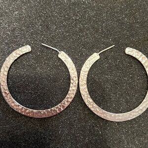 Large hammered silver hoop earrings